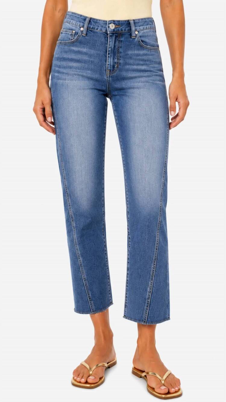 NEW 1822 DENIM silk ankle straight jeans with seam detail in medium wash